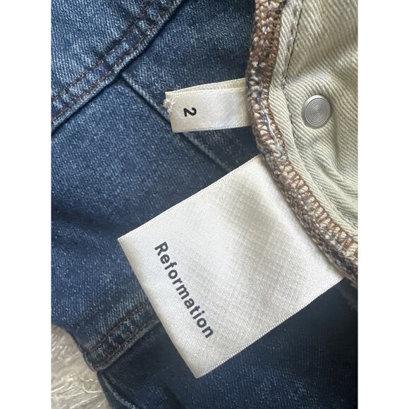 Reformation Dark Denim jumpsuit wide leg patch pockets short sleeve size 2 - Picture 9 of 9